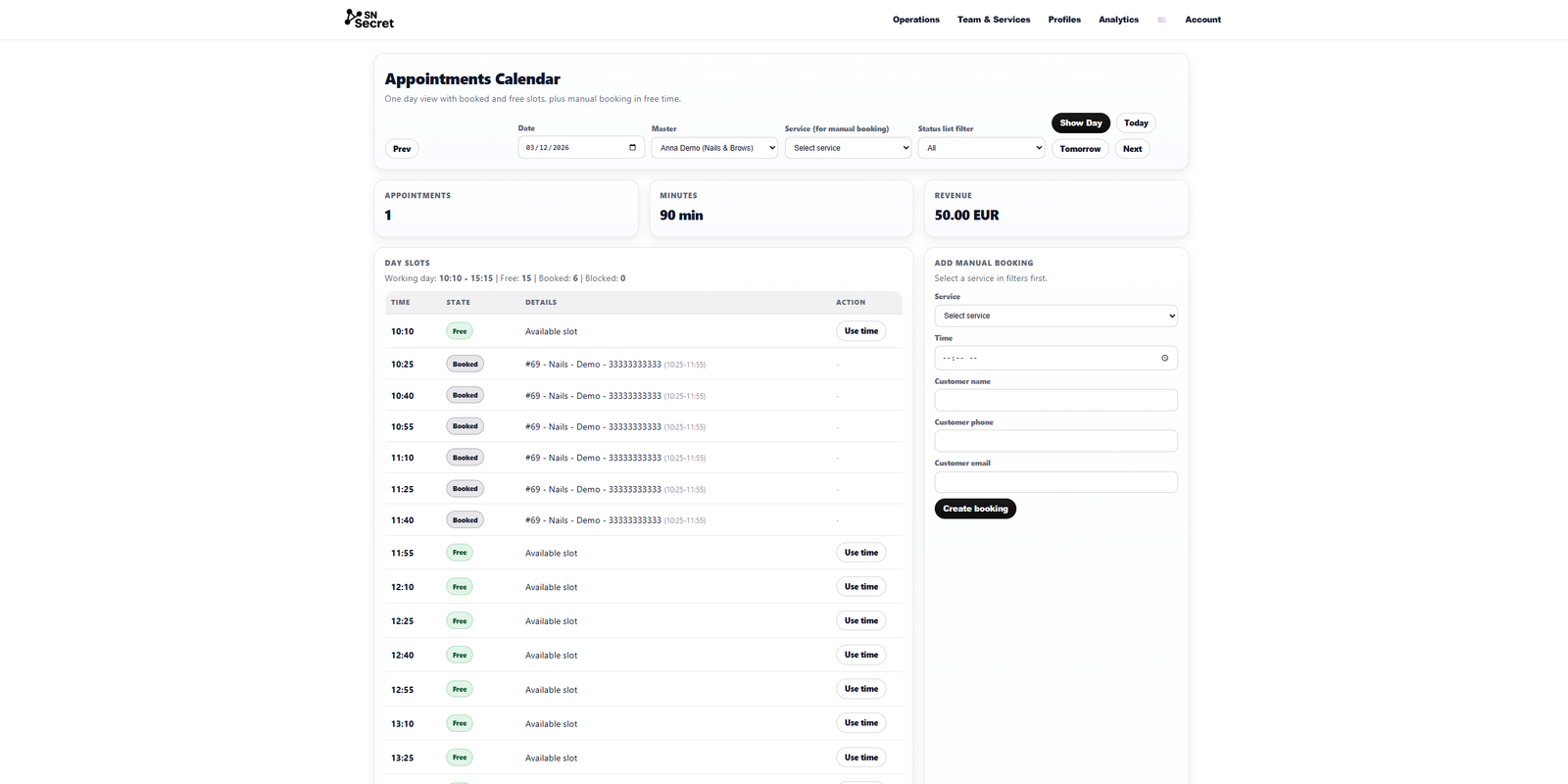 Salon operations and appointment calendar preview
